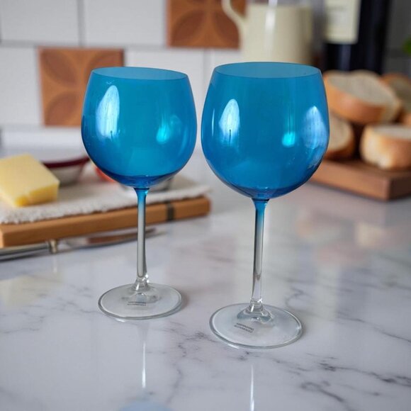 2 Crate & Barrel Gem Wine Glasses – Aqua Balloon Style – 21 oz – Pair Made in Sl - Picture 6 of 10